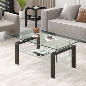 Tempered Clear Glass Coffee Table, 2-Layers Coffee Table Living Room Center Table Tempered Clear Glass Coffee Table, 2-Layers Coffee Table Living Room Center Table